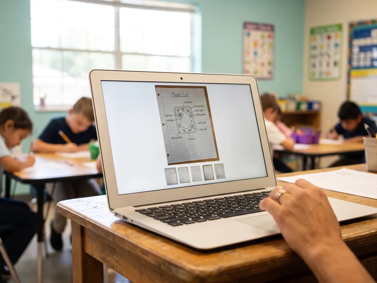 A laptop showing a captured still image of the worksheet page
