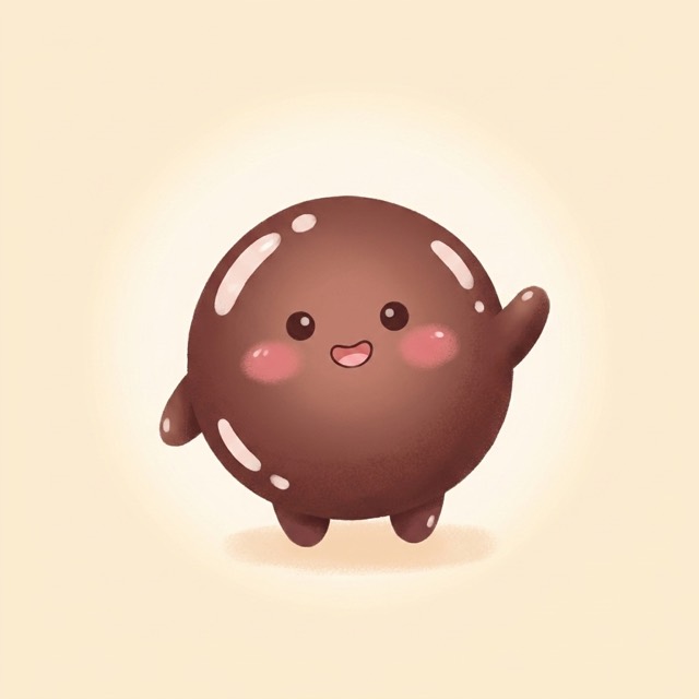 A smiling chocolate-brown boba pearl character from the book cover, waving one arm.