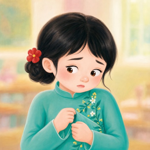 Mai looking shy and worried, fidgeting with her sleeve