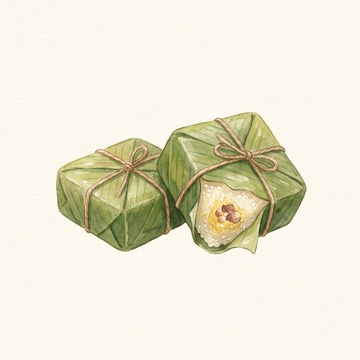 Watercolor of bánh chưng cakes