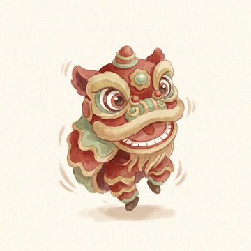 Watercolor of the lân lion dancer