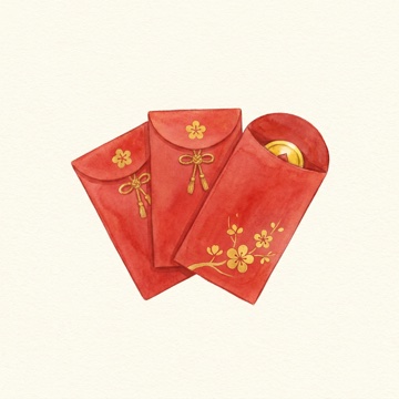 Watercolor of red lì xì envelopes