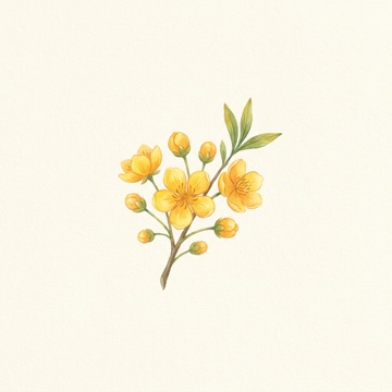 Watercolor of yellow hoa mai blossoms