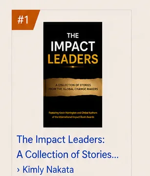Amazon-style listing showing The Impact Leaders at number one and Kimly Nakata in the author line